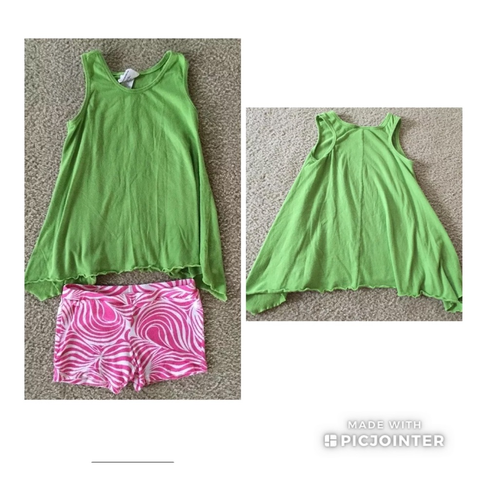 Corky’s Kids Outfit Green Top Pink Shorts 6X- 7